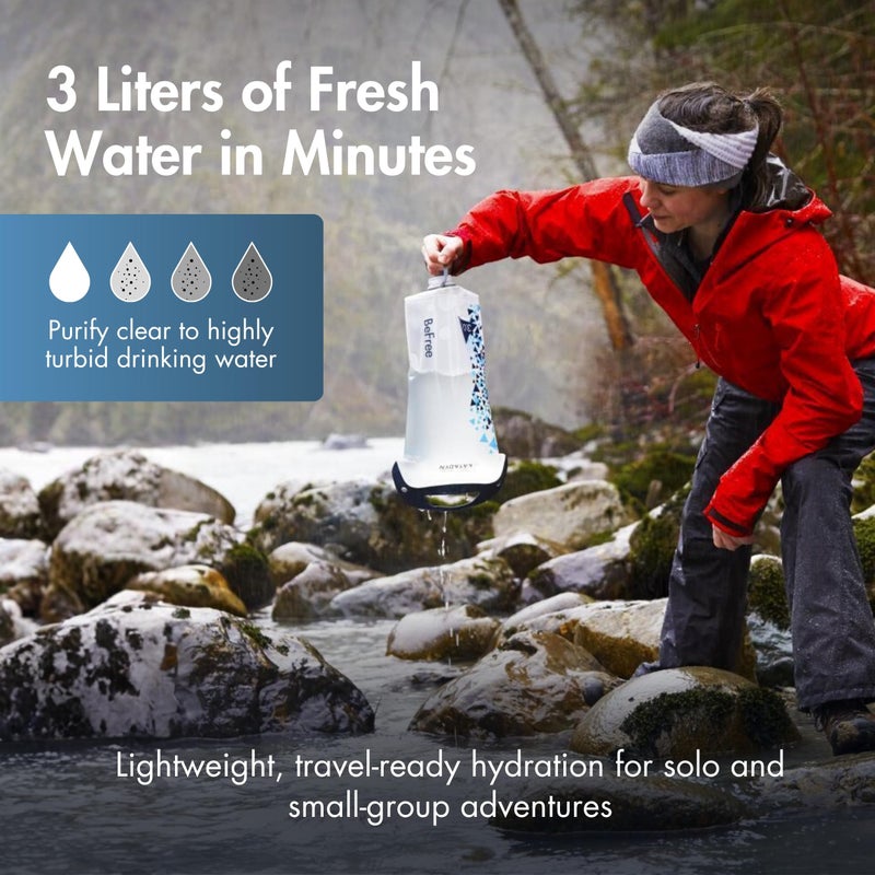 Katadyn Gravity BeFree 3.0L Water Filter, Fast Flow, 0.1 Micron EZ Clean Membrane Personal Small Group Camping, Backpacking Emergency Preparedness, Clear, 8020470 - Image 2